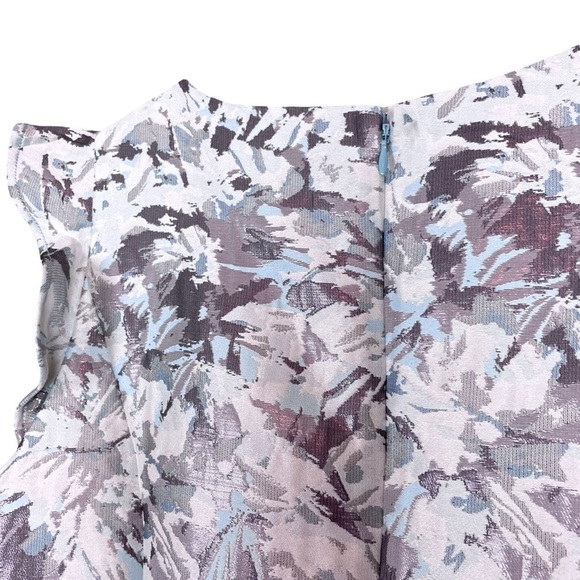 1901 Floral Ruffle Metallic Cocktail Mini Dress Ivory Blue-Gray Size 12 - Picture 6 of 9